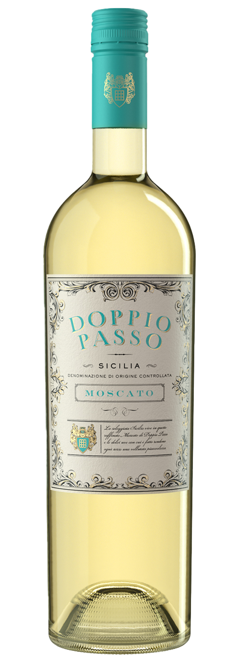 Bottiglia di Moscato Doppio Passo, dolce e aromatico.