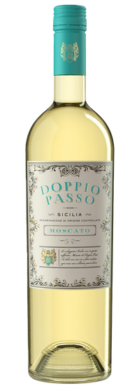 A bottle of Moscato Doppio Passo, sweet and aromatic.