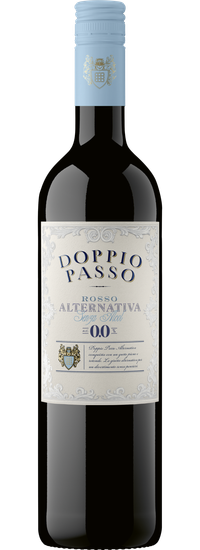 Bottiglia di Rosso Alternativa Doppio Passo, vino analcolico elegante.