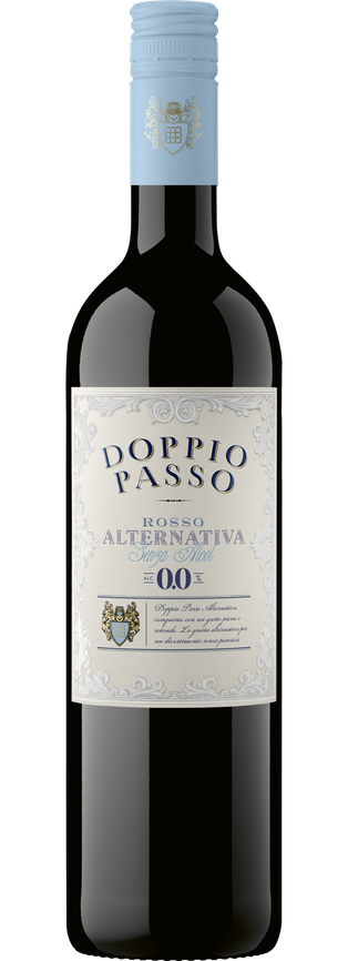 A bottle of Rosso Alternativa Doppio Passo, an elegant alcohol-free wine.