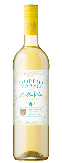 A bottle of Doppio Passo Bella Vita Bianco, low-alcohol wine.