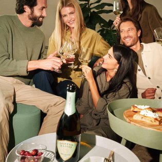 Persone che brindano con Prosecco Doppio Passo in un ambiente elegante