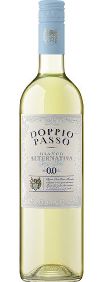 A bottle of Bianco Alternativa Doppio Passo, alcohol-free freshness.