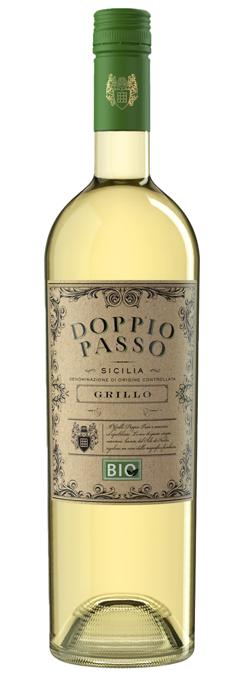 Flasche Grillo Bio Doppio Passo, frisch und nachhaltig.