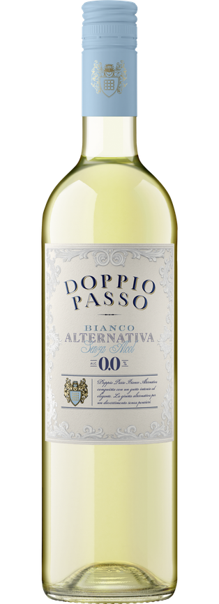 A bottle of Bianco Alternativa Doppio Passo, alcohol-free freshness.